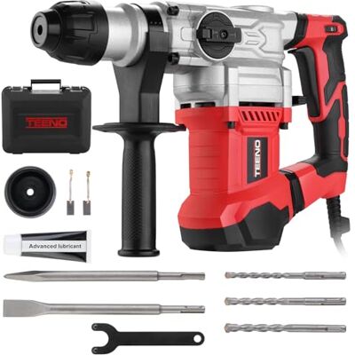 TEENO Martillo Perforador, 1500W Martillo Demoledor, Martillo Percutor con SDS-Plus Mandril, 7J, 1000RPM, 4500BPM, 4 Funciones, Control de Vibración, para Concreto, Metal y Madera TEENO Martillo Perforador, 1500W Martillo Demoledor, Martillo Percutor con SDS-Plus Mandril, 7J, 1000RPM, 4500BPM, 4 Funciones, Control de Vibración, para Concreto, Metal y Madera