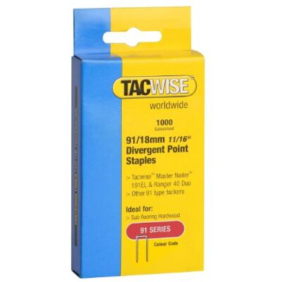 TACWISE Grampos de coroa estreita galvanizados 91/18 mm, caixa de 1000 Ponta Divergente TACWISE Grampos de coroa estreita galvanizados 91/18 mm, caixa de 1000 Ponta Divergente
