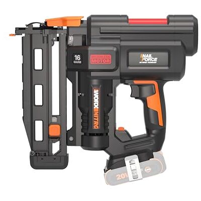 WORX Nitro 20V Clavadora sem fio de calibre 16 clavadeira sem fio pistola de pregos alimentada por bateria com liberação de travamento sem ferramentas PowerShare Apenas ferramenta WORX Nitro 20V Clavadora sem fio de calibre 16 clavadeira sem fio pistola de pregos alimentada por bateria com liberação de travamento sem ferramentas PowerShare Apenas ferramenta