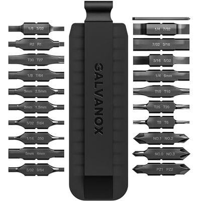 GALVANOX Kit de pontas planas de 21 peças projetado para chaves de fenda multiferramentas Leatherman, (grau industrial), aço de impacto S2 endurecido 59-HRC, carbono preto (inclui suporte de GALVANOX Kit de pontas planas de 21 peças projetado para chaves de fenda multiferramentas Leatherman, (grau industrial), aço de impacto S2 endurecido 59-HRC, carbono preto (inclui suporte de