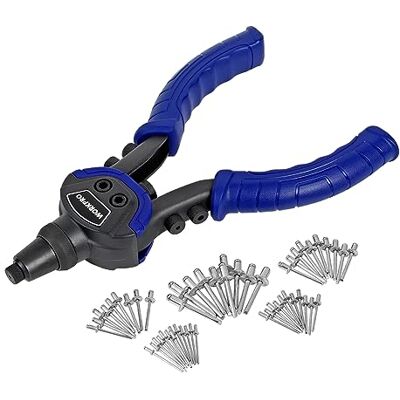 WORKPRO Rebitadora manual 5 em 1, pistola rebitadora de 250 mm com 5 bicos intercambiáveis, 2,4 mm, 6,4 mm com 100 rebites, adequada para rebites de aço, aço inoxidável e alumínio WORKPRO Rebitadora manual 5 em 1, pistola rebitadora de 250 mm com 5 bicos intercambiáveis, 2,4 mm, 6,4 mm com 100 rebites, adequada para rebites de aço, aço inoxidável e alumínio