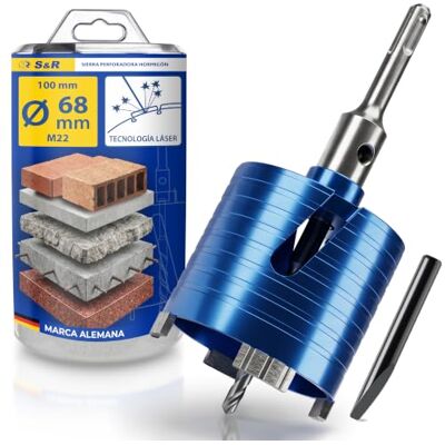 S&R Coroa de Diamante para Perfuração de Betão 68mm + Adaptador M16 SDS-plus + Broca de Centragem 8x120mm + Cunha de Extração S&R Coroa de Diamante para Perfuração de Betão 68mm + Adaptador M16 SDS-plus + Broca de Centragem 8x120mm + Cunha de Extração