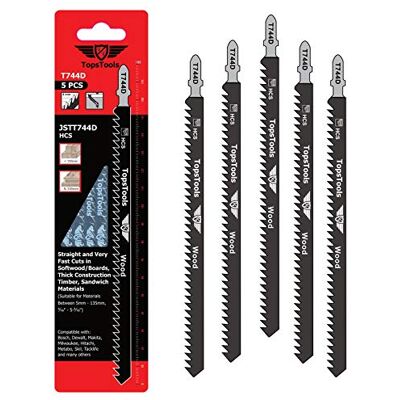 TopsTools 5 x T744D 180 mm de comprimento cortes limpos e rápidos lâminas de serra de recortes para corte de madeira, compatível com Bosch, Dewalt, Makita, Milwaukee e muito mais TopsTools 5 x T744D 180 mm de comprimento cortes limpos e rápidos lâminas de serra de recortes para corte de madeira, compatível com Bosch, Dewalt, Makita, Milwaukee e muito mais