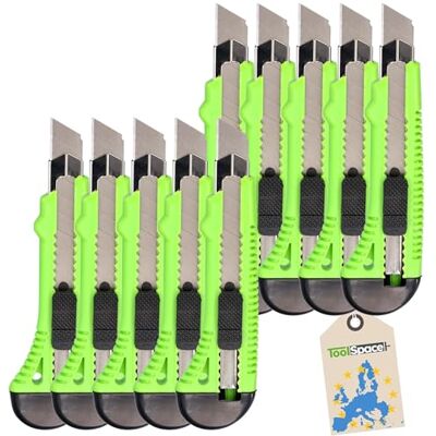 ToolSpace Cuter profissional com lâmina segmentada de aço inoxidável guia metálico bloqueio de segurança e cabo antiderrapante para cartão tapete plástico e corte de bricolagem, conjunto de 18 mm 10 Acero inoxidable, bloqueo de seguridad, mango antidesl ToolSpace Cuter profissional com lâmina segmentada de aço inoxidável guia metálico bloqueio de segurança e cabo antiderrapante para cartão tapete plástico e corte de bricolagem, conjunto de 18 mm 10 Acero inoxidable, bloqueo de seguridad, mango antidesl