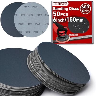 PONTASS Disco de Lixa, 50 Peças Grão 600 Discos de Polimento Unidades Disco Abrasivo 150mm para Lixadeira Orbital Aleatória, Discos de Lixamento a Seco e Húmido, Disco de Lixa Redondos para Polir Metal, Carro PONTASS Disco de Lixa, 50 Peças Grão 600 Discos de Polimento Unidades Disco Abrasivo 150mm para Lixadeira Orbital Aleatória, Discos de Lixamento a Seco e Húmido, Disco de Lixa Redondos para Polir Metal, Carro
