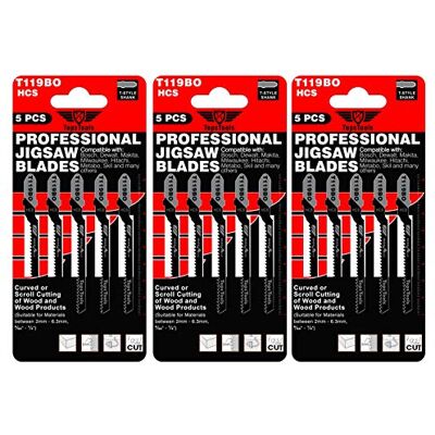 TopsTools T119BO Lâminas de serra de recortes curvadas ou de deslocamento para madeira (15 unidades) TopsTools T119BO Lâminas de serra de recortes curvadas ou de deslocamento para madeira (15 unidades)