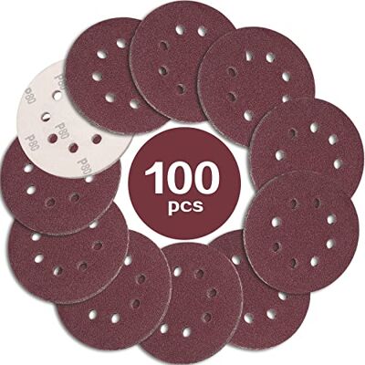 STEBRUAM 100 unidades discos para lixas de 125 mm de grão 80, lixa circular com 8 orifícios para lixadeira excêntrica e lixadeira orbital STEBRUAM 100 unidades discos para lixas de 125 mm de grão 80, lixa circular com 8 orifícios para lixadeira excêntrica e lixadeira orbital