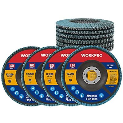 WORKPRO Discos abrasivos de 10 peças, discos de lâminas, discos para rebarbadoras angulares ø 125 mm, múltiplos grãos 40,60,80,120, para aço inoxidável, metal/aço e madeira WORKPRO Discos abrasivos de 10 peças, discos de lâminas, discos para rebarbadoras angulares ø 125 mm, múltiplos grãos 40,60,80,120, para aço inoxidável, metal/aço e madeira