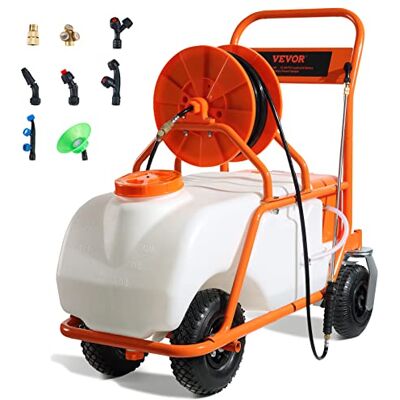 VEVOR Pulverizador de relvado com rodas, pressão ajustável 0-90 PSI, pulverizador com tanque de 60 l com 8 bicos, 2 varinhas, tampa de boca larga para jardim, esmalezado, pulverização VEVOR Pulverizador de relvado com rodas, pressão ajustável 0-90 PSI, pulverizador com tanque de 60 l com 8 bicos, 2 varinhas, tampa de boca larga para jardim, esmalezado, pulverização