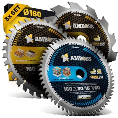 Amboss Werkzeuge AMBOSS Lâmina de serra circular (160 x 20 mm, conjunto de 3), lâmina de serra 160 x 20 mm, lâmina de serra circular Ø 20 mm, compatível com Bosch PKS 55 A, Festool HKC 55 EB, metabo KS 55 Amboss Werkzeuge AMBOSS Lâmina de serra circular (160 x 20 mm, conjunto de 3), lâmina de serra 160 x 20 mm, lâmina de serra circular Ø 20 mm, compatível com Bosch PKS 55 A, Festool HKC 55 EB, metabo KS 55