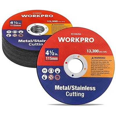 WORKPRO Discos de corte, 20 unidades discos profissionais para metal e aço inoxidável, 115 mm x 1,2 mm x 22 mm acessórios para rebarbadora angular WORKPRO Discos de corte, 20 unidades discos profissionais para metal e aço inoxidável, 115 mm x 1,2 mm x 22 mm acessórios para rebarbadora angular