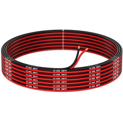 MMOBIEL AWG Cabo elétrico paralelo cabo cobre estanhado, 2 condutores de fio para fio de automóvel tiras LED, áudio/altifalante (22 AWG, 10 m) MMOBIEL AWG Cabo elétrico paralelo cabo cobre estanhado, 2 condutores de fio para fio de automóvel tiras LED, áudio/altifalante (22 AWG, 10 m)