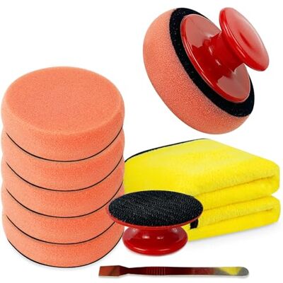 Irenwarl Conjunto de 6 esponjas de polimento para carro, conjunto de polimento de 90 mm com cabo antiderrapante, esponja de lã de cordeiro, esponja para carro, almofada de polimento, para lavagem de polimento Irenwarl Conjunto de 6 esponjas de polimento para carro, conjunto de polimento de 90 mm com cabo antiderrapante, esponja de lã de cordeiro, esponja para carro, almofada de polimento, para lavagem de polimento