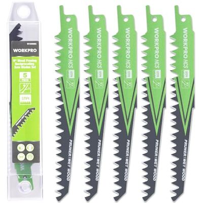 WORKPRO Lâminas de serra sabre, 5 peças lâminas de serra para madeira de 15 cm, acessórios para cortar madeira, compatível com a maioria das serras de sabre, com caixa de plástico WORKPRO Lâminas de serra sabre, 5 peças lâminas de serra para madeira de 15 cm, acessórios para cortar madeira, compatível com a maioria das serras de sabre, com caixa de plástico