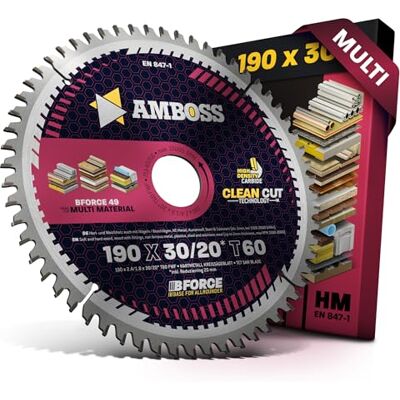 Amboss Werkzeuge Lâmina de serra circular de metal duro (190 x 30 mm, 20 Z60 dentes planos com chanfro alternado para corte fino, várias lâminas de serra de 190 mm anel de redução 20 30 mm, 190 Amboss Werkzeuge Lâmina de serra circular de metal duro (190 x 30 mm, 20 Z60 dentes planos com chanfro alternado para corte fino, várias lâminas de serra de 190 mm anel de redução 20 30 mm, 190