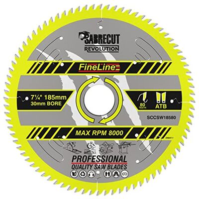 SabreCut 1 x SCCSW18580 185 mm 80T x 30 mm de diâmetro FineLine madeira contraplacada de corte fino aglomerado MDF lâmina de serra circular para corte transversal e corte na linha SabreCut 1 x SCCSW18580 185 mm 80T x 30 mm de diâmetro FineLine madeira contraplacada de corte fino aglomerado MDF lâmina de serra circular para corte transversal e corte na linha