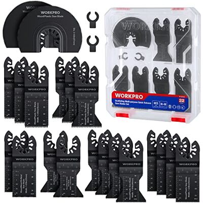 WORKPRO Lâminas de serra oscilante 22 peças, lâminas de corte para ferramentas oscilantes multifuncionais, acessórios multifuncionais universais para cortar madeira, pregos, metal WORKPRO Lâminas de serra oscilante 22 peças, lâminas de corte para ferramentas oscilantes multifuncionais, acessórios multifuncionais universais para cortar madeira, pregos, metal