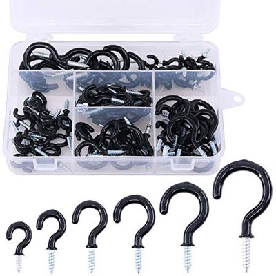 Glarks 100 peças 6 tamanhos vinil preto revestido do copo ganchos de parafuso no teto ganchos de parafuso da caneca ganchos suspensos kit da variedade para uso doméstico e no escritório Glarks 100 peças 6 tamanhos vinil preto revestido do copo ganchos de parafuso no teto ganchos de parafuso da caneca ganchos suspensos kit da variedade para uso doméstico e no escritório