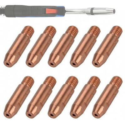 Zyrtkeriom 10 peças acessórios de soldagem consumíveis para máquina de soldadura MIG, de gás de contacto 0,8 mm M6, ponta de guia de fio compatível com tocha MB24KD Zyrtkeriom 10 peças acessórios de soldagem consumíveis para máquina de soldadura MIG, de gás de contacto 0,8 mm M6, ponta de guia de fio compatível com tocha MB24KD