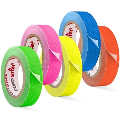 POPPSTAR 5x Fita adesiva fluorescente 15mm x 5m, fita adesiva de tecido fluorescente, amarelo, verde, vermelho, azul, rosa POPPSTAR 5x Fita adesiva fluorescente 15mm x 5m, fita adesiva de tecido fluorescente, amarelo, verde, vermelho, azul, rosa
