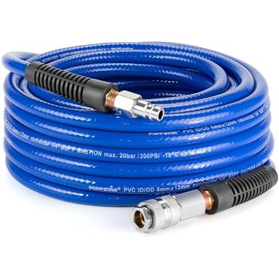 POPPSTAR Mangueira para ar comprimido de PVC 6/12 mm, comprimento 15 m, conexão rápida e tomada macho, 20 bar, azul POPPSTAR Mangueira para ar comprimido de PVC 6/12 mm, comprimento 15 m, conexão rápida e tomada macho, 20 bar, azul
