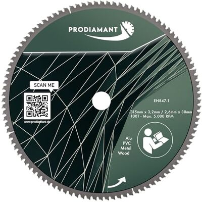 PRODIAMANT Multilâmina de serra de metal duro 315 x 30 mm, 100 dentes HM TCT para madeira, alumínio, plástico e laminado PRODIAMANT Multilâmina de serra de metal duro 315 x 30 mm, 100 dentes HM TCT para madeira, alumínio, plástico e laminado