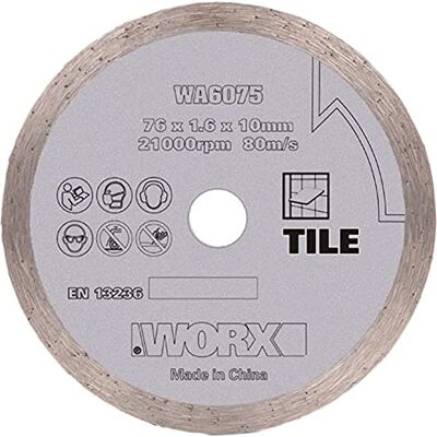 WORX Disco de diamante para mini rebarbadora WX801 (76 mm) 21.000 r.p.m Banda contínua Ideal para azulejo WORX Disco de diamante para mini rebarbadora WX801 (76 mm) 21.000 r.p.m Banda contínua Ideal para azulejo