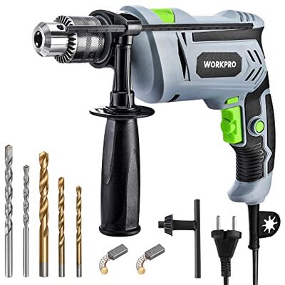 WORKPRO 850W Berbequim Percutor, Berbequim Elétrico com Cabo, Berbequim de Impacto com Punho Giratório de 360°, 3000 RPM, Botão de Velocidade Variável WORKPRO 850W Berbequim Percutor, Berbequim Elétrico com Cabo, Berbequim de Impacto com Punho Giratório de 360°, 3000 RPM, Botão de Velocidade Variável