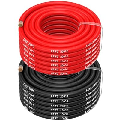 MMOBIEL 6 AWG Cabo elétrico de silicone 6 Gauge (13,3 mm²) cabo cobre estanhado 2 cabos separados vermelho e preto cada 10 m para frigoríficos, climatizador, bateria de carro, bateria de soldagem MMOBIEL 6 AWG Cabo elétrico de silicone 6 Gauge (13,3 mm²) cabo cobre estanhado 2 cabos separados vermelho e preto cada 10 m para frigoríficos, climatizador, bateria de carro, bateria de soldagem