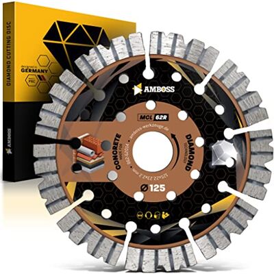 Amboss Werkzeuge Disco de corte de diamante de bigorna de 125 mm de diâmetro x 22,23 MCL 62R, separação de betão/clínquer/granito/pedra natural/cimento/telhas Amboss Werkzeuge Disco de corte de diamante de bigorna de 125 mm de diâmetro x 22,23 MCL 62R, separação de betão/clínquer/granito/pedra natural/cimento/telhas