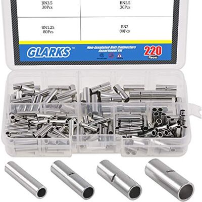 Glarks Kit de mix de 220 conectores a tope não isolados, calibre 22-16/16-14/14-12/12-10 AWG, sem costuras, sem isolamento, kit de terminais de crimpar fio de manga para emenda elétrica DIY Glarks Kit de mix de 220 conectores a tope não isolados, calibre 22-16/16-14/14-12/12-10 AWG, sem costuras, sem isolamento, kit de terminais de crimpar fio de manga para emenda elétrica DIY