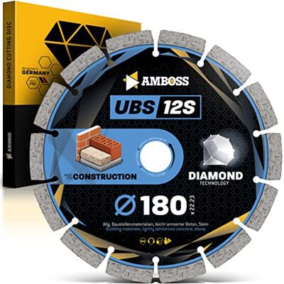 Amboss Werkzeuge Disco de corte de diamante de bigorna de 180 mm de diâmetro x 22,23 UBS 12S, separação de betão levemente armado/pedra/materiais de construção Amboss Werkzeuge Disco de corte de diamante de bigorna de 180 mm de diâmetro x 22,23 UBS 12S, separação de betão levemente armado/pedra/materiais de construção