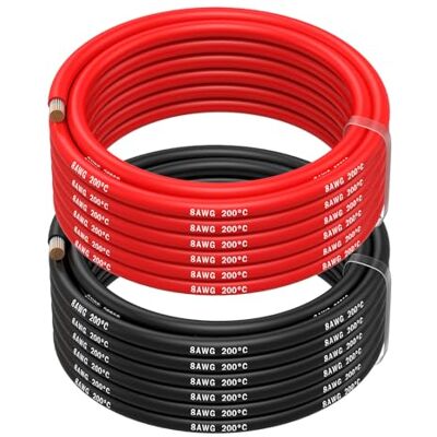MMOBIEL 8 AWG Cabo elétrico de silicone 8 gauge (8,37 mm²) cabo cobre estanhado 2 cabos separados vermelho e preto cada 5 m para frigoríficos, climatizador, bateria de carro, bateria de soldagem MMOBIEL 8 AWG Cabo elétrico de silicone 8 gauge (8,37 mm²) cabo cobre estanhado 2 cabos separados vermelho e preto cada 5 m para frigoríficos, climatizador, bateria de carro, bateria de soldagem