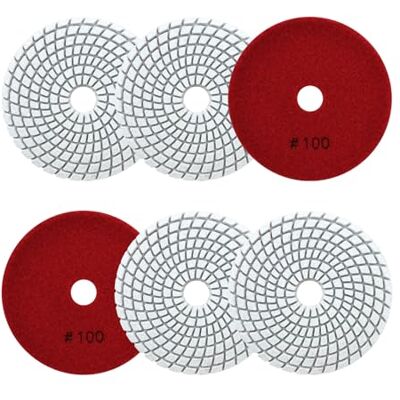 SANLEETEK Almofadas de Polimento Diamantadas Húmidas 4"/100mm 6 peças Grão 100 Discos de Polimento para Granito, Mármore, Pedra Artificial, Quartzo para Rebarbadora Angular SANLEETEK Almofadas de Polimento Diamantadas Húmidas 4"/100mm 6 peças Grão 100 Discos de Polimento para Granito, Mármore, Pedra Artificial, Quartzo para Rebarbadora Angular