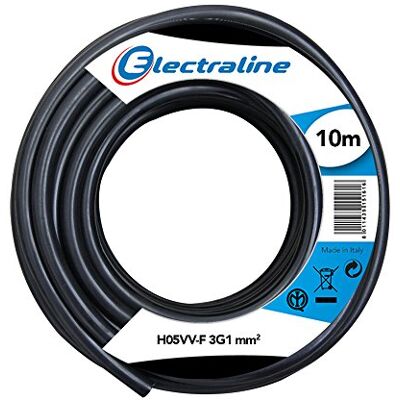 Electraline , Cabo para Extensões H05VV-F, Seção 3G1 mm, 10 m, Preto Electraline , Cabo para Extensões H05VV-F, Seção 3G1 mm, 10 m, Preto