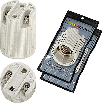 ISOLATECH 2 x Suporte de lâmpada E14 de cerâmica com suporte de montagem ISOLATECH 2 x Suporte de lâmpada E14 de cerâmica com suporte de montagem