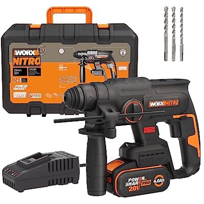 WORX Martillo Perforador Brushless 20V 2J Batería 4Ah Concreto 22 mm, SDS-Plus, 4 funções, antivibração, 3 brocas SDS, mala WORX Martillo Perforador Brushless 20V 2J Batería 4Ah Concreto 22 mm, SDS-Plus, 4 funções, antivibração, 3 brocas SDS, mala
