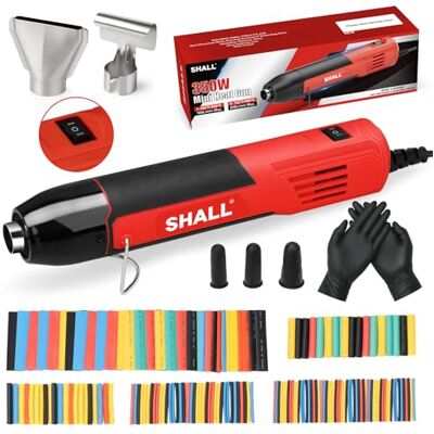 Shall Mini conjunto de pistola de calor, bocal refletor e suporte dobrável, 2 configurações de temperatura 230 ℃/400 ℃, para trabalhos manuais, filme retrátil, secagem de tinta Shall Mini conjunto de pistola de calor, bocal refletor e suporte dobrável, 2 configurações de temperatura 230 ℃/400 ℃, para trabalhos manuais, filme retrátil, secagem de tinta