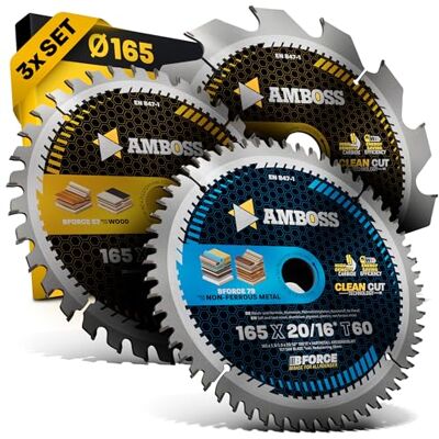 Amboss Werkzeuge Conjunto de lâminas de serra circular de 165 x 20 mm com bateria, compatível com Bosch GKS 18v-57g, Bosch GKT 55 GCE, Makita SP6000 ® Conjunto de lâminas de serra de 165 x 20 mm Amboss Werkzeuge Conjunto de lâminas de serra circular de 165 x 20 mm com bateria, compatível com Bosch GKS 18v-57g, Bosch GKT 55 GCE, Makita SP6000 ® Conjunto de lâminas de serra de 165 x 20 mm