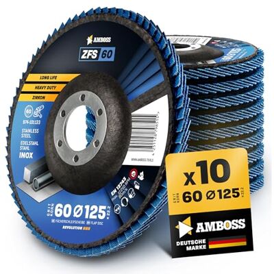Amboss Werkzeuge 10x Disco de lâminas Ø125mm K60 para aço/aço inoxidável Polimento antióxido e lijado de solda em ângulo ZFS disco de lâminas azul rebarbadora angular Mopa de lixa profissional Amboss Werkzeuge 10x Disco de lâminas Ø125mm K60 para aço/aço inoxidável Polimento antióxido e lijado de solda em ângulo ZFS disco de lâminas azul rebarbadora angular Mopa de lixa profissional