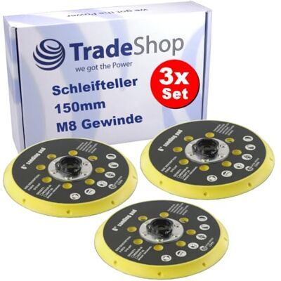 Trade-Shop 3 discos de suporte para lixadora orbital (150 mm, compatível com Makita BO6030 BO6040, compatível com lixadora excêntrica Festool RO1 ET2 ES150 ETS150) Trade-Shop 3 discos de suporte para lixadora orbital (150 mm, compatível com Makita BO6030 BO6040, compatível com lixadora excêntrica Festool RO1 ET2 ES150 ETS150)