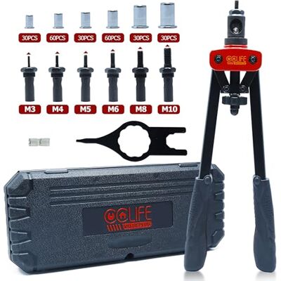 CCLIFE Rebitador de porcas inclui 240 porcas rebitáveis M3 M4 M5 M6 M8 M10 conjunto de porcas rebitáveis com pistola de porcas de cabo duplo CCLIFE Rebitador de porcas inclui 240 porcas rebitáveis M3 M4 M5 M6 M8 M10 conjunto de porcas rebitáveis com pistola de porcas de cabo duplo