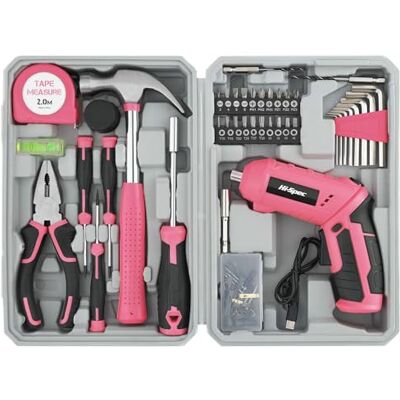 Hi-Spec Parafuso elétrico com kit de ferramentas para bricolagem, rosa 42 peças, chave de fenda sem fio, manuais e estojo compacto, para arranjos rápidos em casa, uso diário Hi-Spec Parafuso elétrico com kit de ferramentas para bricolagem, rosa 42 peças, chave de fenda sem fio, manuais e estojo compacto, para arranjos rápidos em casa, uso diário