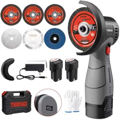 TEENO Mini rebarbadora angular sem fios sem escovas 76 mm 19,500 RPM Motor de 800 W, ecrã LED, 2 x 2000 mAh, 6 discos, pasta. Corte, lixar, polir metal, madeira, plástico e azulejos. TEENO Mini rebarbadora angular sem fios sem escovas 76 mm 19,500 RPM Motor de 800 W, ecrã LED, 2 x 2000 mAh, 6 discos, pasta. Corte, lixar, polir metal, madeira, plástico e azulejos.