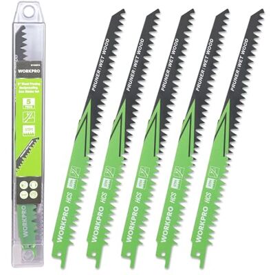 WORKPRO Lâminas de serra sabre, 5 peças lâminas de serra para madeira 23 cm, acessórios para cortar madeira, compatível com a maioria das serras de sabre, com caixa de plástico WORKPRO Lâminas de serra sabre, 5 peças lâminas de serra para madeira 23 cm, acessórios para cortar madeira, compatível com a maioria das serras de sabre, com caixa de plástico