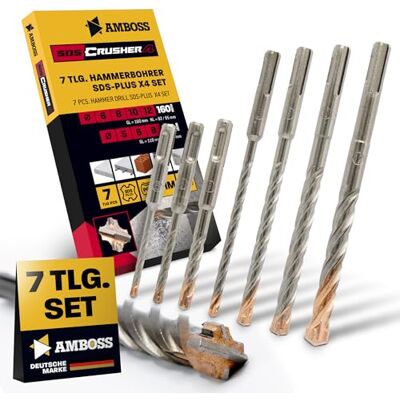 Amboss Werkzeuge Conjunto de brocas SDS+ 7 peças, 4 PGM Ø 5 – 12 mm x 110/160 mm, Ferramentas AMBOSS SDS Crusher 4 – Broca HM para betão e metal duro Amboss Werkzeuge Conjunto de brocas SDS+ 7 peças, 4 PGM Ø 5 – 12 mm x 110/160 mm, Ferramentas AMBOSS SDS Crusher 4 – Broca HM para betão e metal duro