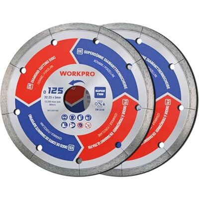 WORKPRO Disco de Diamante Ultrafino 125mm, Disco de Corte Ultrafino para Porcelanico Cerâmica, Serra de Diamante para Corte Seco e Húmido de Cerâmica e Azulejos, Corte Preciso WORKPRO Disco de Diamante Ultrafino 125mm, Disco de Corte Ultrafino para Porcelanico Cerâmica, Serra de Diamante para Corte Seco e Húmido de Cerâmica e Azulejos, Corte Preciso