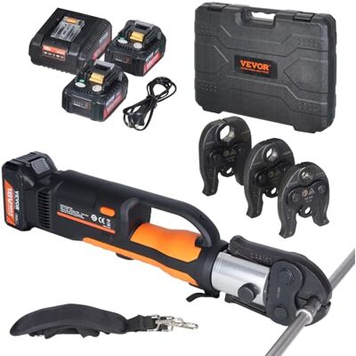 VEVOR Kit de ferramentas para crimpagem de tubos elétricos com 2 baterias de 18 V de 4,0 Ah, alicate profissional com mandíbulas M15, M22, M28, carregador rápido e estojo de transporte VEVOR Kit de ferramentas para crimpagem de tubos elétricos com 2 baterias de 18 V de 4,0 Ah, alicate profissional com mandíbulas M15, M22, M28, carregador rápido e estojo de transporte