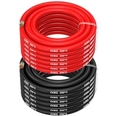 MMOBIEL 4 AWG Cabo elétrico de silicone 4 Gauge (21,15 mm²) cabo de cobre estanhado, 2 fios separados vermelho e preto, cada 2,5 m / 8,2 pés para frigoríficos, bateria de carro, bateria de soldagem MMOBIEL 4 AWG Cabo elétrico de silicone 4 Gauge (21,15 mm²) cabo de cobre estanhado, 2 fios separados vermelho e preto, cada 2,5 m / 8,2 pés para frigoríficos, bateria de carro, bateria de soldagem