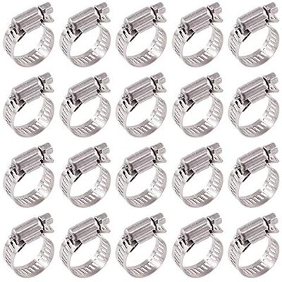 Glarks Conjunto de 20 abraçadeiras de mangueira de engrenagem sem fim ajustáveis de aço inoxidável 304 de 14 a 27 mm, abraçadeira de linha de combustível para tubulação de água, encanamento e Glarks Conjunto de 20 abraçadeiras de mangueira de engrenagem sem fim ajustáveis de aço inoxidável 304 de 14 a 27 mm, abraçadeira de linha de combustível para tubulação de água, encanamento e